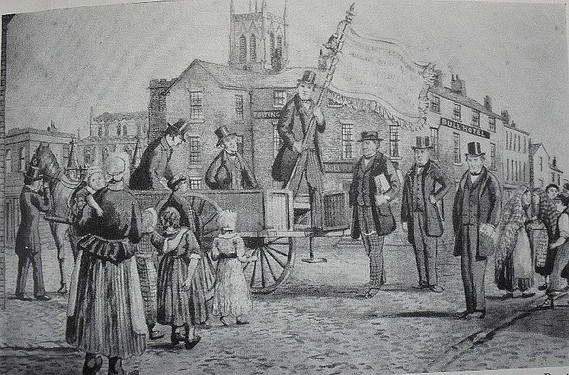 The landing of the Crusaders in Blackburn, Thomas looks on (far right)